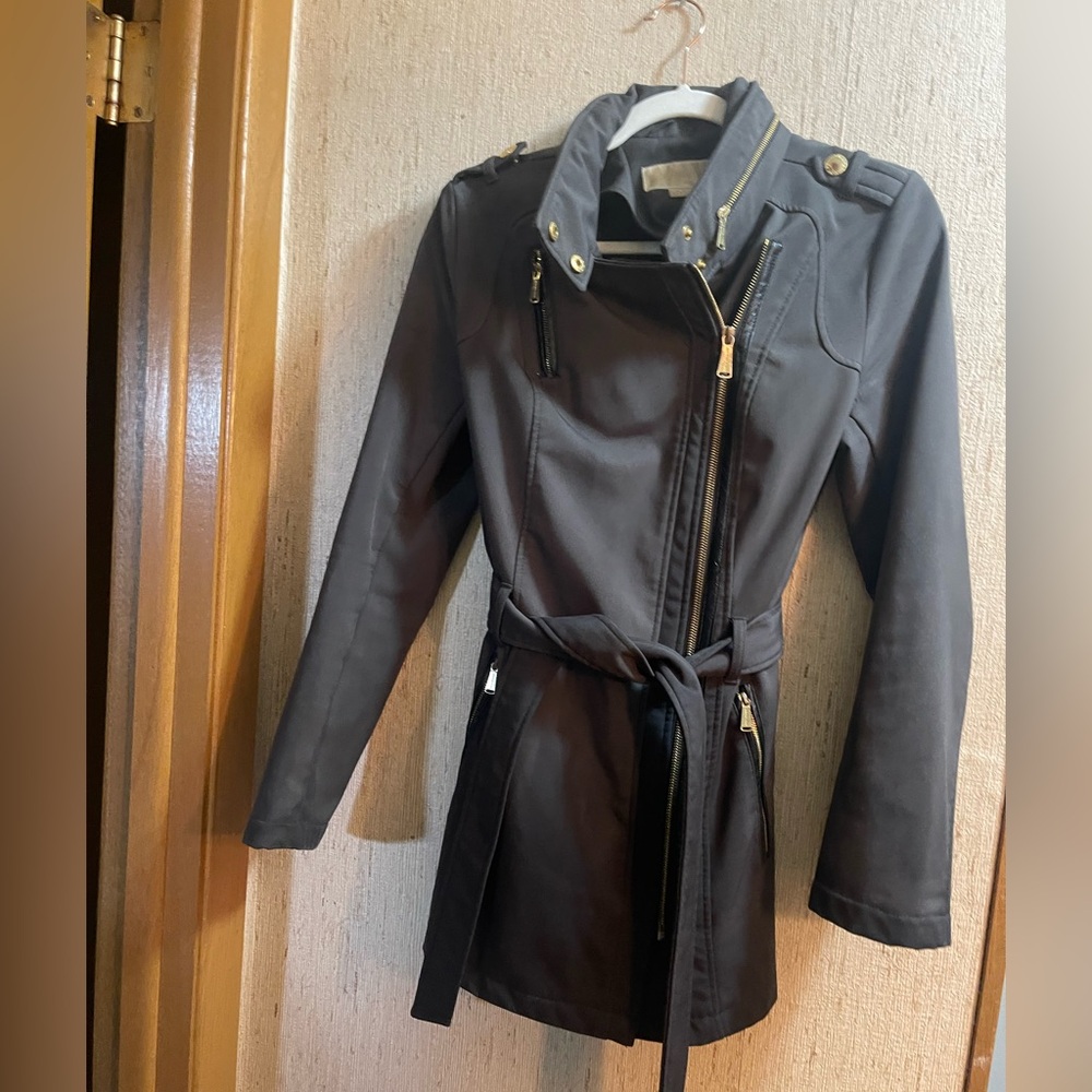 Michael Kors Black Trench Coat with Gold Accents